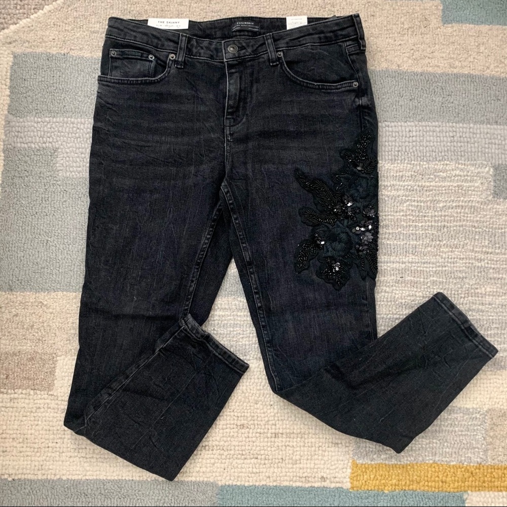 NWT ZARA Womens Dark Grey Washed The Skinny Beaded